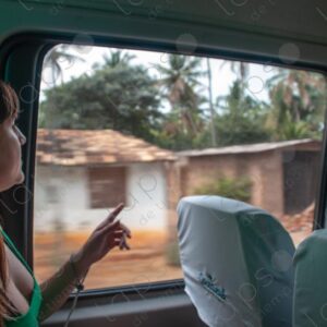 Tourist looking out of the bus window