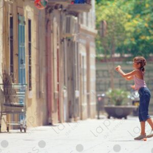 Barceloneta, girl playing with a ball, Barcelona 1