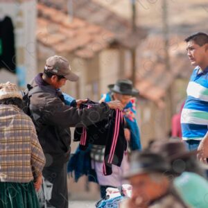 Bolivian villagers shopping at the textile market