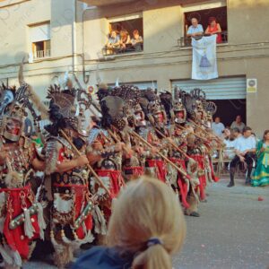 Caudete festivities parades warriors in red suits