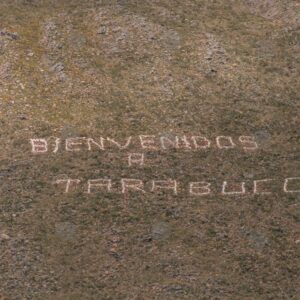 Detail of Welcome Message on Hillside Written with White Stones 2