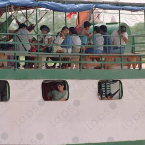 Detail of ship windows and hammocks on the deck