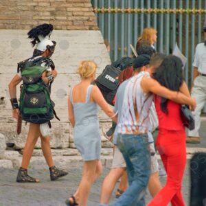 Gladiator for tourist photos in front of the Roman coliseum