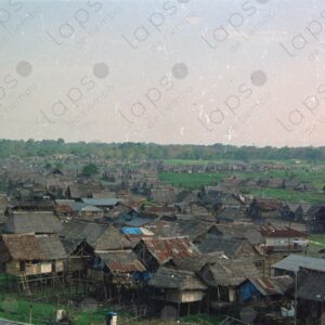 Landscape of stilt houses and palm roofs