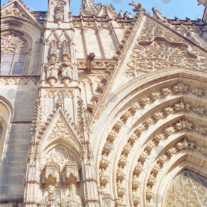 Left Facade of the Entrance to the Neo-Gothic Cathedral of Barcelona