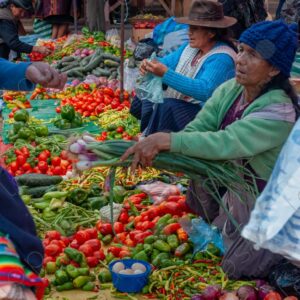 Market Stalls with Vegetables Bolivian Women 1