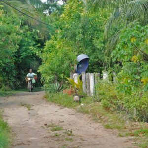 Motorcyclist comes on rustic road 1