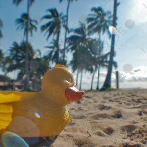 Plastic duck in the sand