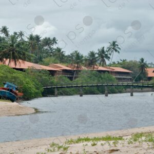 River landscape with bridge and hill with palm trees 1