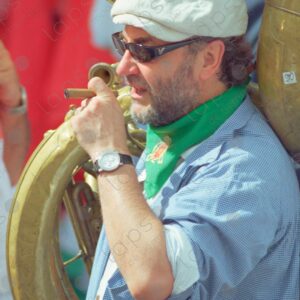 San Fermín, man with trombone and cigar, Pamplona