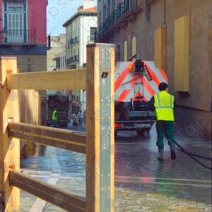 San Fermín, street cleaning in the morning, Pamplona 1