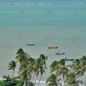 Seven boats in turquoise sea