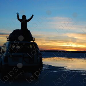 Sunrise at Salar de Uyuni with Silhouetted Truck 2