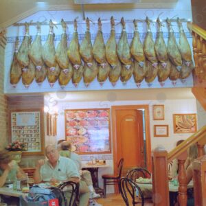 Tapas restaurant with hanging hams, Madrid 1