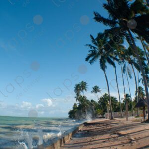 The turquoise sea crashes against the cement shore 1