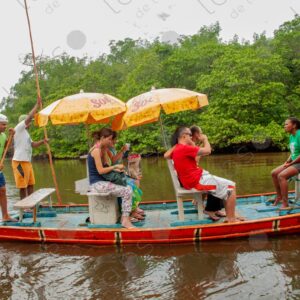 Tourists on a barge on the river