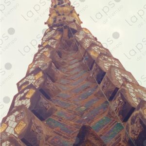 Tower of the Sagrada Familia with stained glass windows