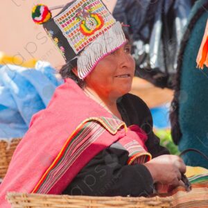 Woman with typical hat and acsu, Tarabuco Market, Bolivia