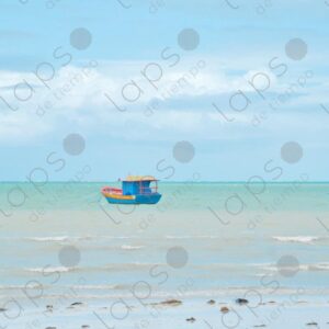 Turquoise sea two fishing boats floating