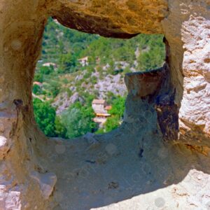 View through the hole in the stone wall Vaucluse 1