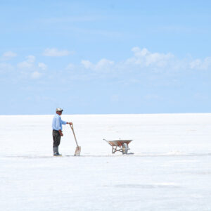Alone Man with Shovel and Wheelbarrow in Salar de Uyuni 1
