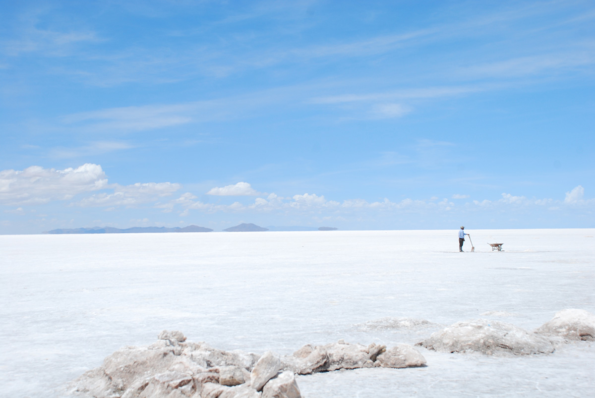 Alone Man with Shovel and Wheelbarrow in Salar de Uyuni 2