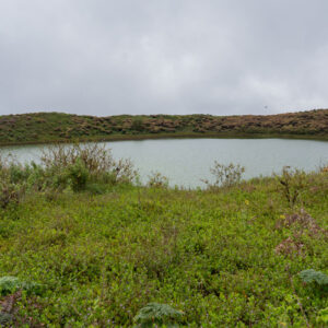 wide shot of volcanic lagoon